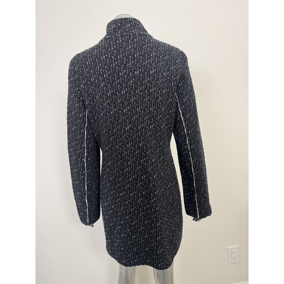 Wool Cashmere Sweater Coat Black White Boucle Button Front Damask M - Picture 4 of 12